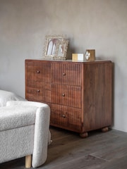 Libra Interiors Brown Carmel Wooden 6 Drawer Chest with Marble Top - Image 1 of 6
