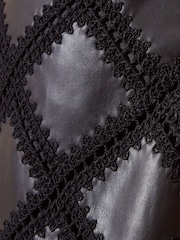 Friends Like These Black Crochet Detail Faux Leather Mini Skirt - Image 4 of 5