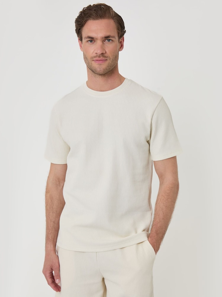Threadbare Cream Textured Rib Cotton Crew Neck T-Shirt - Image 1 of 4 Threadbare Cream Textured Rib Cotton Crew Neck T-Shirt - Image 1 of 4