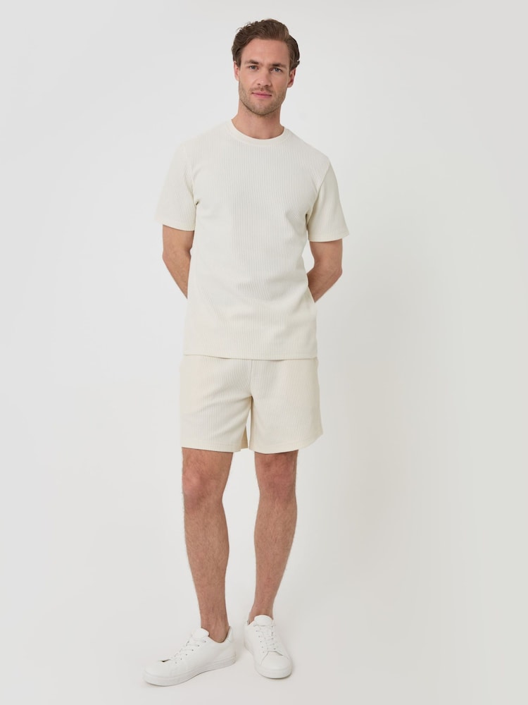 Threadbare Cream Textured Rib Cotton Crew Neck T-Shirt - Image 4 of 4 Threadbare Cream Textured Rib Cotton Crew Neck T-Shirt - Image 4 of 4