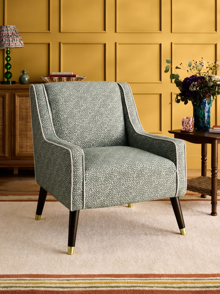 Nina Campbell Lattice Geo Sage Green Rosebury Accent Chair - Image 1 of 7 Nina Campbell Lattice Geo Sage Green Rosebury Accent Chair - Image 1 of 7