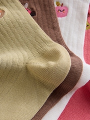 Green Orange White and Brown Cotton Rich Ankle Embroidered Character Socks 5 Pack - Image 10 of 10