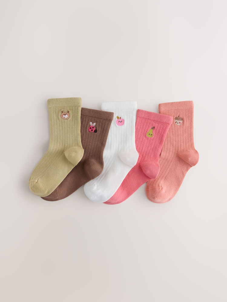 Green Orange White and Brown Cotton Rich Ankle Embroidered Character Socks 5 Pack - Image 2 of 10 Green Orange White and Brown Cotton Rich Ankle Embroidered Character Socks 5 Pack - Image 2 of 10