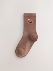 Green Orange White and Brown Cotton Rich Ankle Embroidered Character Socks 5 Pack - Image 3 of 10