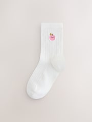 Green Orange White and Brown Cotton Rich Ankle Embroidered Character Socks 5 Pack - Image 4 of 10