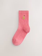 Green Orange White and Brown Cotton Rich Ankle Embroidered Character Socks 5 Pack - Image 5 of 10