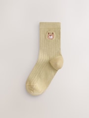 Green Orange White and Brown Cotton Rich Ankle Embroidered Character Socks 5 Pack - Image 7 of 10