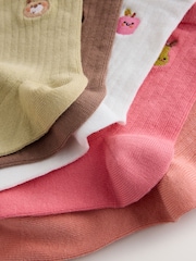 Green Orange White and Brown Cotton Rich Ankle Embroidered Character Socks 5 Pack - Image 8 of 10