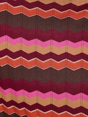 Love & Roses Burgundy Red Zig Zag Striped Sparkle Detail Knitted Crew Neck Midi Dress - Image 6 of 6
