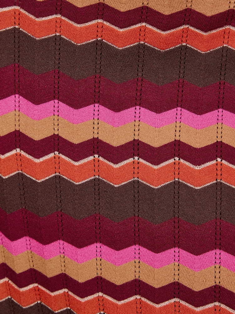 Love & Roses Burgundy Red Zig Zag Striped Sparkle Detail Knitted Crew Neck Midi Dress - Image 6 of 6 Love & Roses Burgundy Red Zig Zag Striped Sparkle Detail Knitted Crew Neck Midi Dress - Image 6 of 6