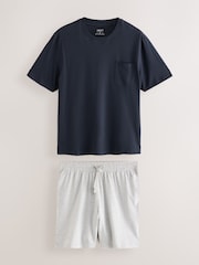 Navy/Grey Marl Short Sleeve Jersey Pyjamas Set - Image 8 of 12