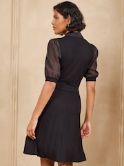 Love & Roses Black Tie Neck Woven Sleeve Sequin Detail Knitted Mini Dress - Image 5 of 5