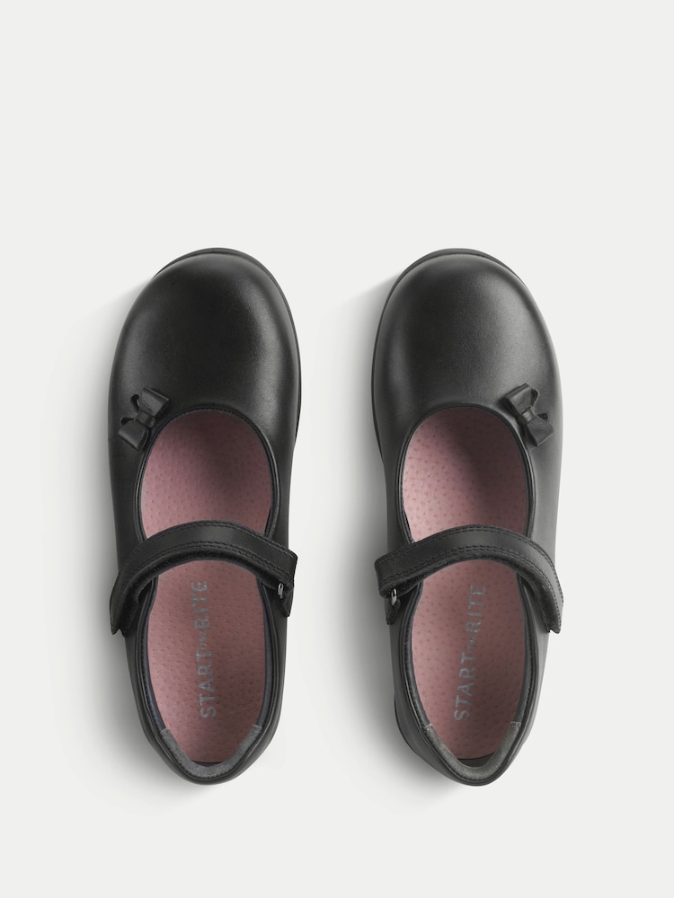 Start-Rite Black Ribbon Rip-Tape Single Bar Smart Bow Detailed School Shoes - Image 2 of 6 Start-Rite Black Ribbon Rip-Tape Single Bar Smart Bow Detailed School Shoes - Image 2 of 6
