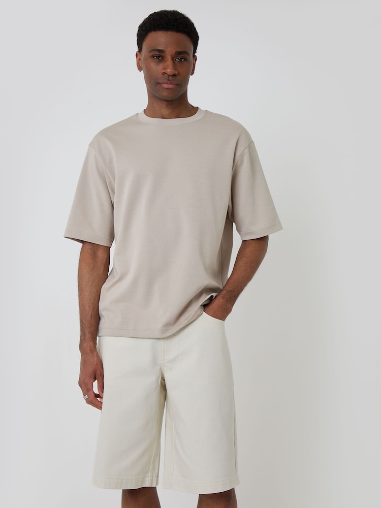 Threadbare Cream Baggy Denim Shorts - Image 1 of 4
