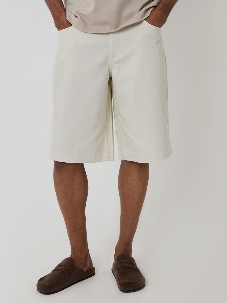 Threadbare Cream Baggy Denim Shorts - Image 2 of 4