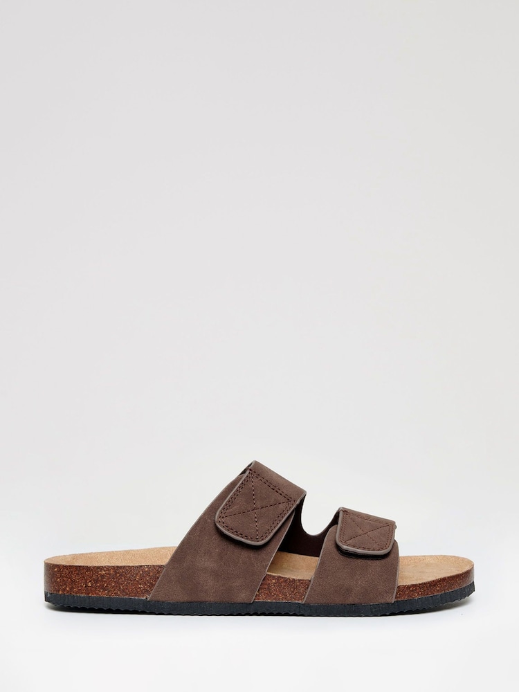 Threadbare Brown Faux Suede Two Strap Sandals - Image 1 of 4