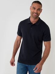 Threadbare Blue Textured Cotton Polo Shirt - Image 1 of 5