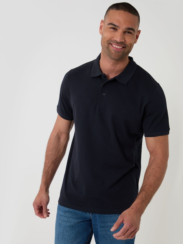 Threadbare Blue Textured Cotton Polo Shirt - Image 1 of 5 Threadbare Blue Textured Cotton Polo Shirt - Image 1 of 5