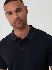 Threadbare Blue Textured Cotton Polo Shirt - Image 4 of 5