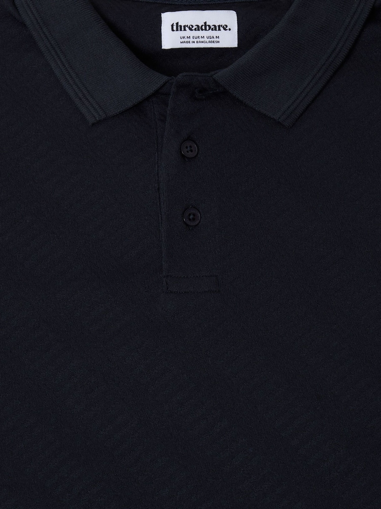 Threadbare Blue Textured Cotton Polo Shirt - Image 5 of 5 Threadbare Blue Textured Cotton Polo Shirt - Image 5 of 5