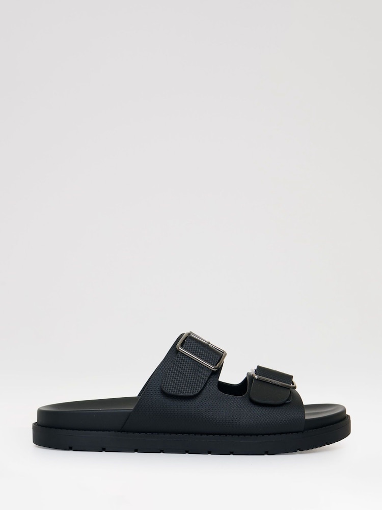 Threadbare Black Faux Leather Buckle Strap Sandals - Image 1 of 4 Threadbare Black Faux Leather Buckle Strap Sandals - Image 1 of 4