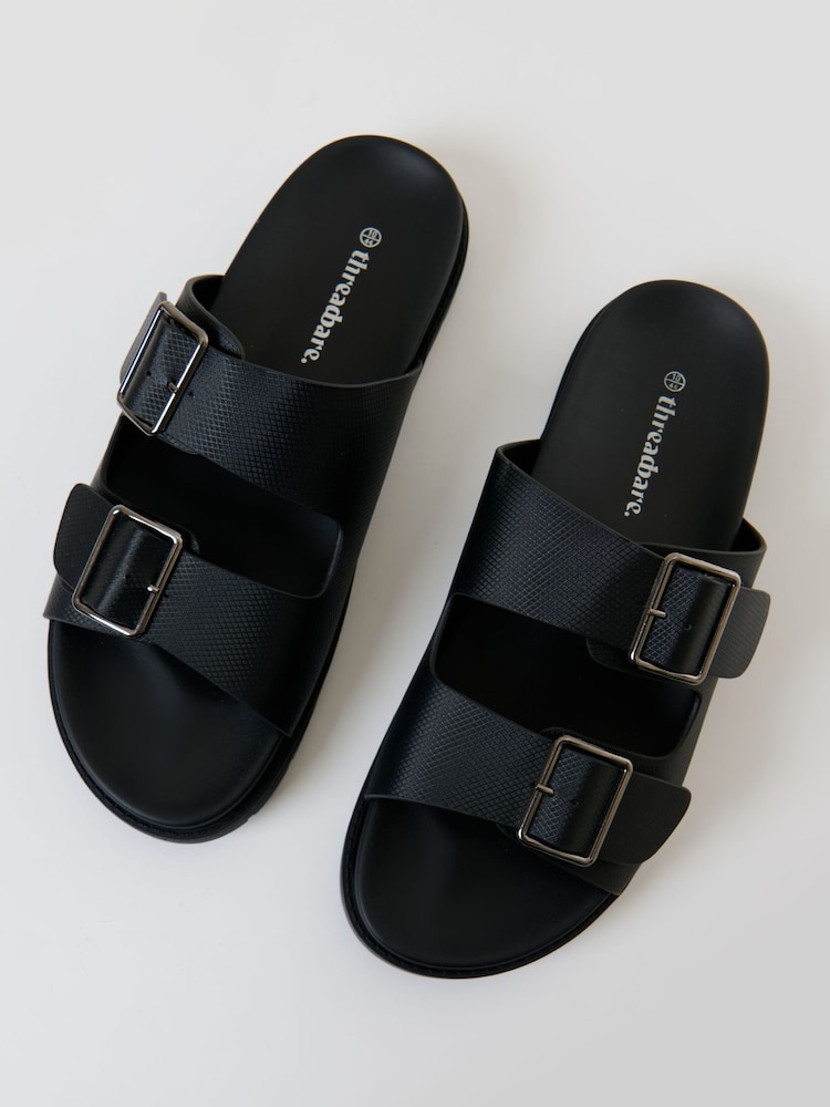 Threadbare Black Faux Leather Buckle Strap Sandals - Image 2 of 4 Threadbare Black Faux Leather Buckle Strap Sandals - Image 2 of 4