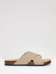 Threadbare Beige Faux Suede Cross Strap Sandals - Image 1 of 4