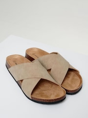 Threadbare Beige Faux Suede Cross Strap Sandals - Image 2 of 4