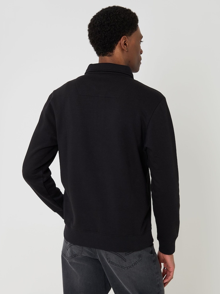 Threadbare Black Quarter Zip Collared Sweatshirt - Image 2 of 4 Threadbare Black Quarter Zip Collared Sweatshirt - Image 2 of 4
