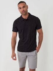 Threadbare Black Textured Cotton Polo Shirt - Image 1 of 5