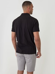 Threadbare Black Textured Cotton Polo Shirt - Image 3 of 5