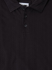 Threadbare Black Textured Cotton Polo Shirt - Image 5 of 5