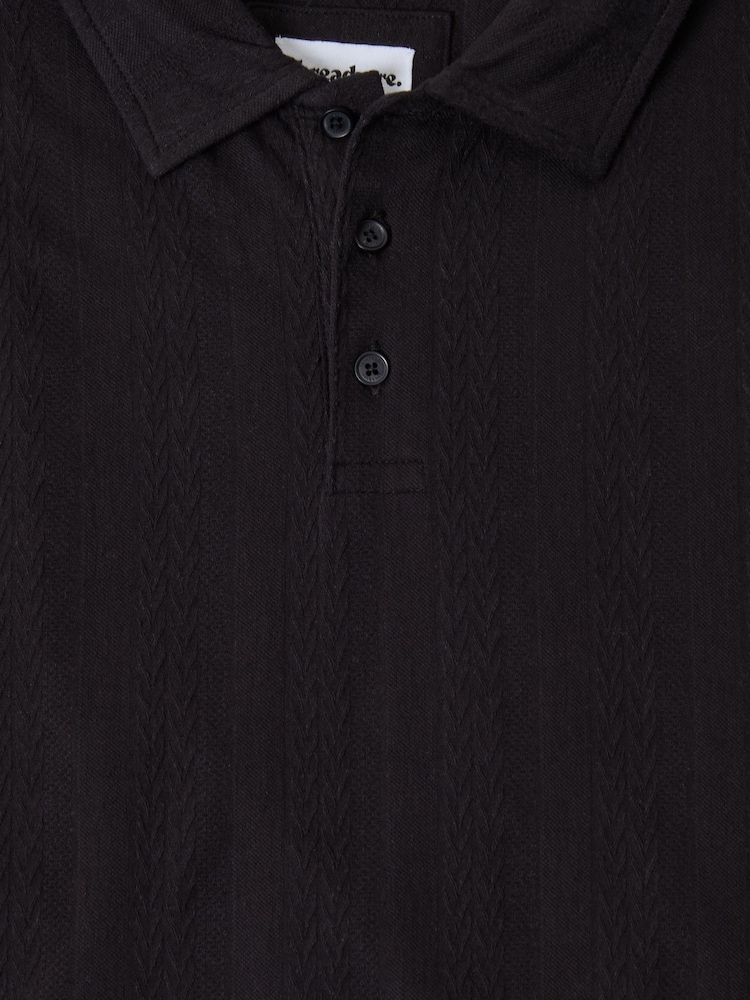 Threadbare Black Textured Cotton Polo Shirt - Image 5 of 5 Threadbare Black Textured Cotton Polo Shirt - Image 5 of 5