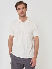 Threadbare Cream Textured Cotton Polo Shirt - Image 5 of 6