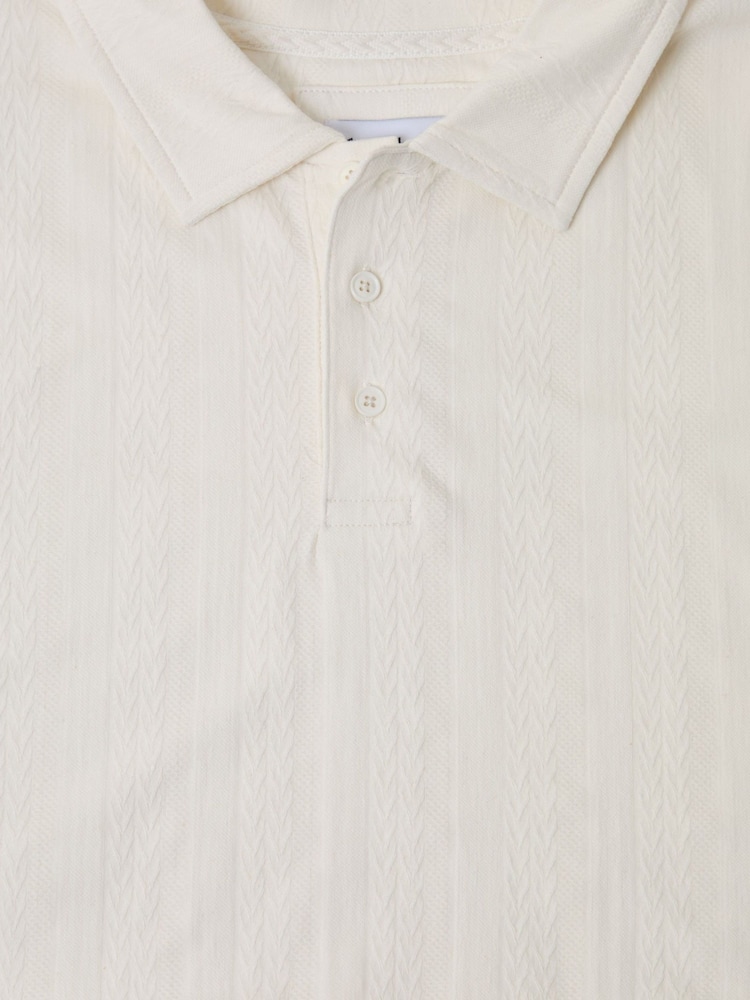 Threadbare Cream Textured Cotton Polo Shirt - Image 6 of 6 Threadbare Cream Textured Cotton Polo Shirt - Image 6 of 6