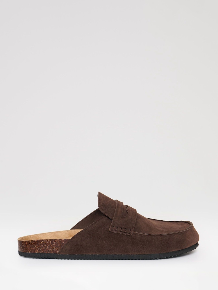 Threadbare Brown Faux Suede Penny Loafer Sandals - Image 1 of 4