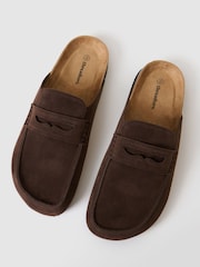 Threadbare Brown Faux Suede Penny Loafer Sandals - Image 2 of 4