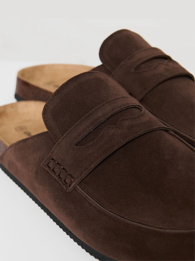 Threadbare Brown Faux Suede Penny Loafer Sandals - Image 4 of 4