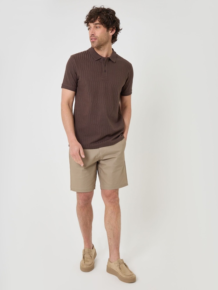 Threadbare Brown Textured Cotton Polo Shirt - Image 4 of 4 Threadbare Brown Textured Cotton Polo Shirt - Image 4 of 4