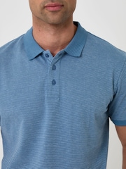 Threadbare Blue Textured Cotton Polo Shirt - Image 4 of 4
