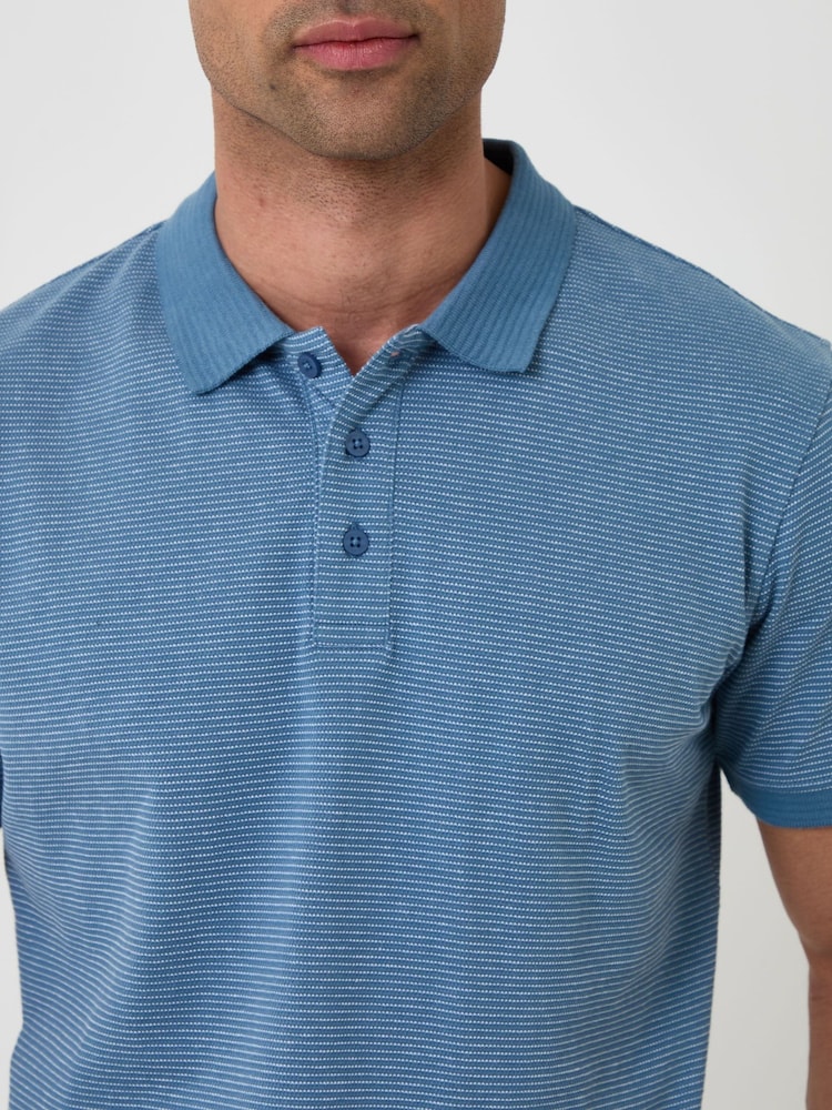 Threadbare Blue Textured Cotton Polo Shirt - Image 4 of 4