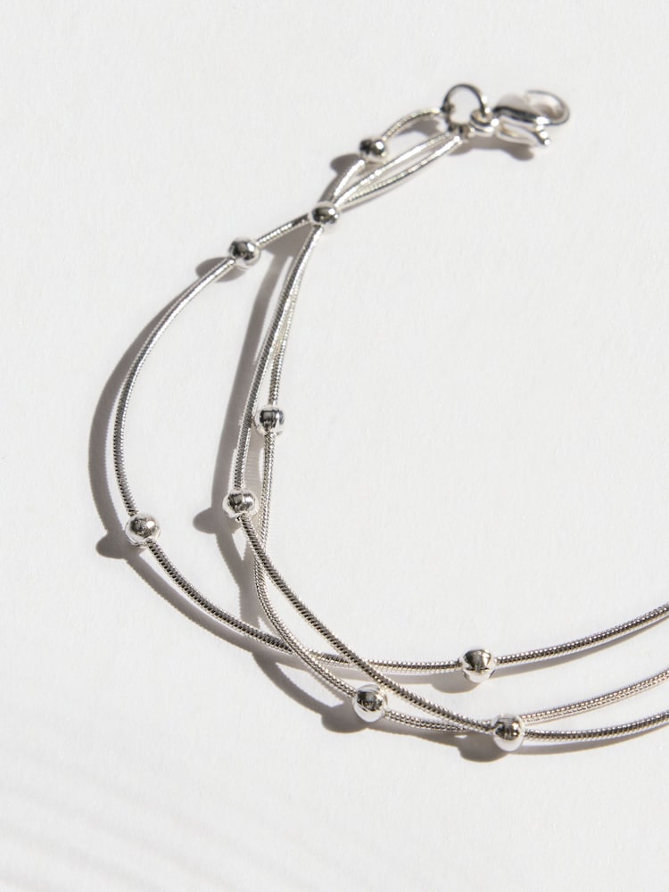 Silver Tone Stainless Steel Waterproof Layered Ball Bracelet - Image 2 of 3