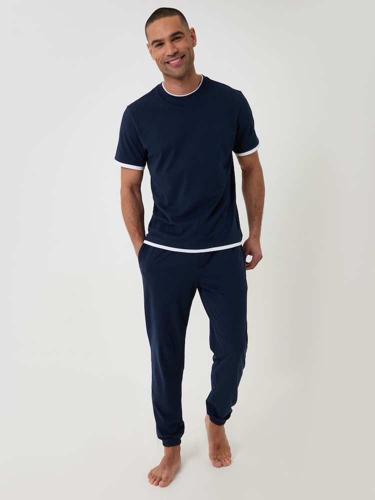 Threadbare Blue Cotton Mock Layer Pyjamas Set - Image 1 of 4