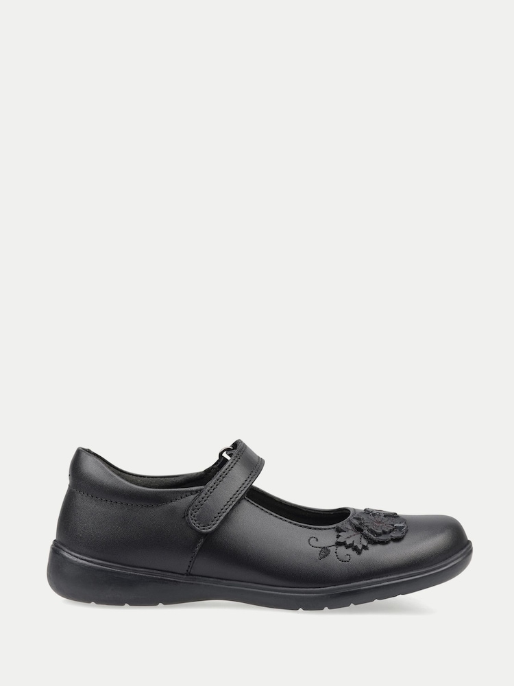 Start-Rite Black Wish Mary-Jane rip-tape floral applique school shoes - Image 2 of 6 Start-Rite Black Wish Mary-Jane rip-tape floral applique school shoes - Image 2 of 6