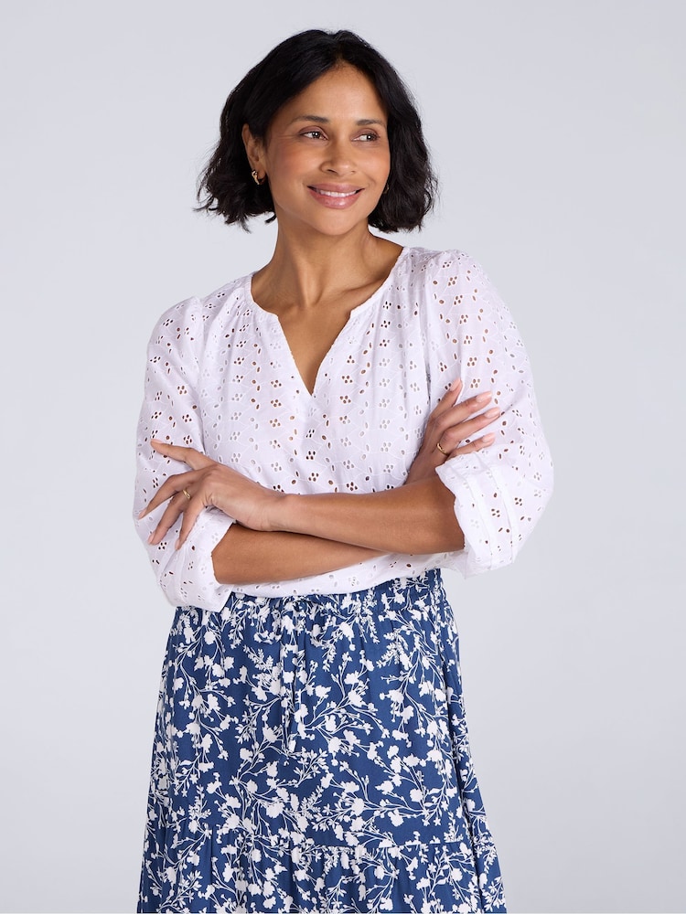 Mountain Warehouse White Malaga Broderie Womens Sleeve Shirt - Image 1 of 4