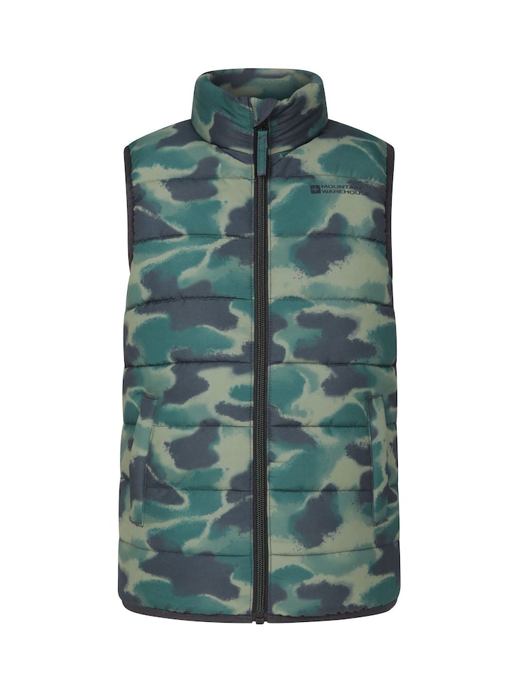 Mountain Warehouse Green Rocko Kids Water-Resistant Printed Padded Gilet - Image 1 of 6