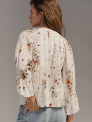 Anthropologie Cream Cotton Pintuck V-Neck Blouse - Image 2 of 4