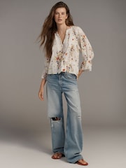 Anthropologie Cream Cotton Pintuck V-Neck Blouse - Image 4 of 4