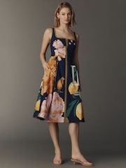 Anthropologie 	Blue Maeve Sleeveless Notched Square-Neck Midi Dress - Image 1 of 3