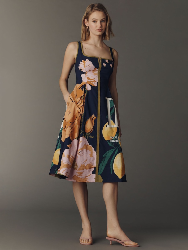 Anthropologie 	Blue Maeve Sleeveless Notched Square-Neck Midi Dress - Image 1 of 3